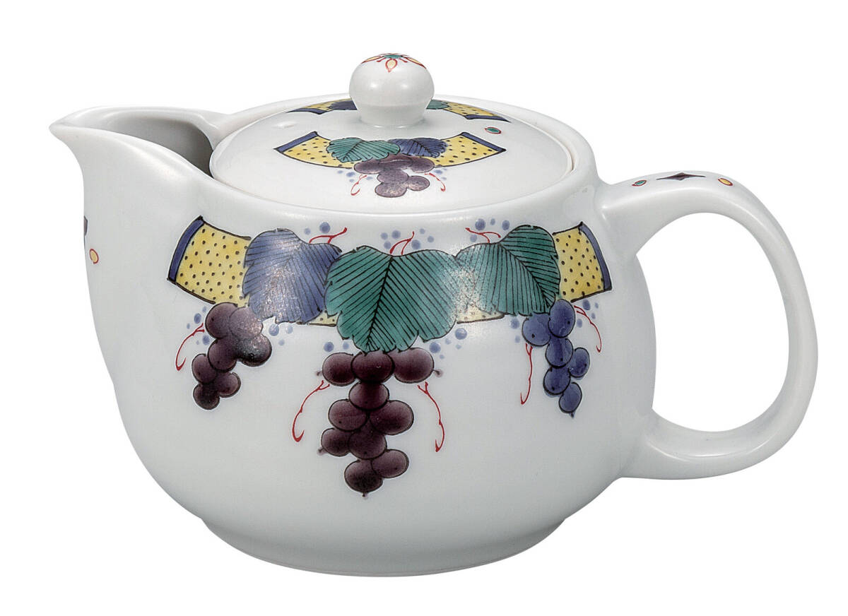 九谷焼! 銀泉窯 ☆色絵ぶどう文・ポット急須☆ K9-658 新品 コーヒー 紅茶 ミルク ラテ エスプレッソ カプチーノ 茶器 ギフト拍卖