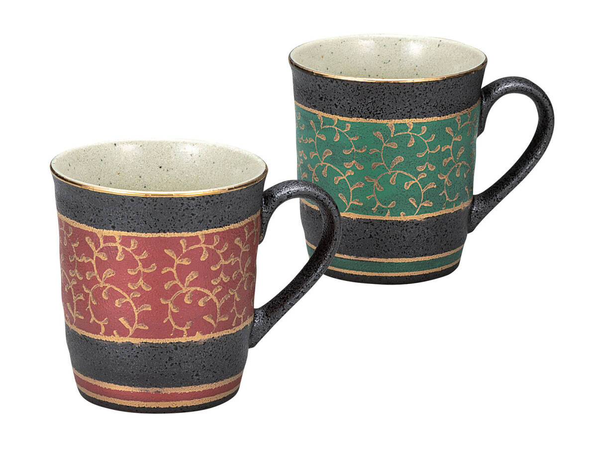 九谷焼! ☆金唐草・ペアマグカップ☆ K9-1016 新品 茶器 コーヒー 紅茶 ミルク ラテ エスプレッソ カプチーノ ギフト拍卖
