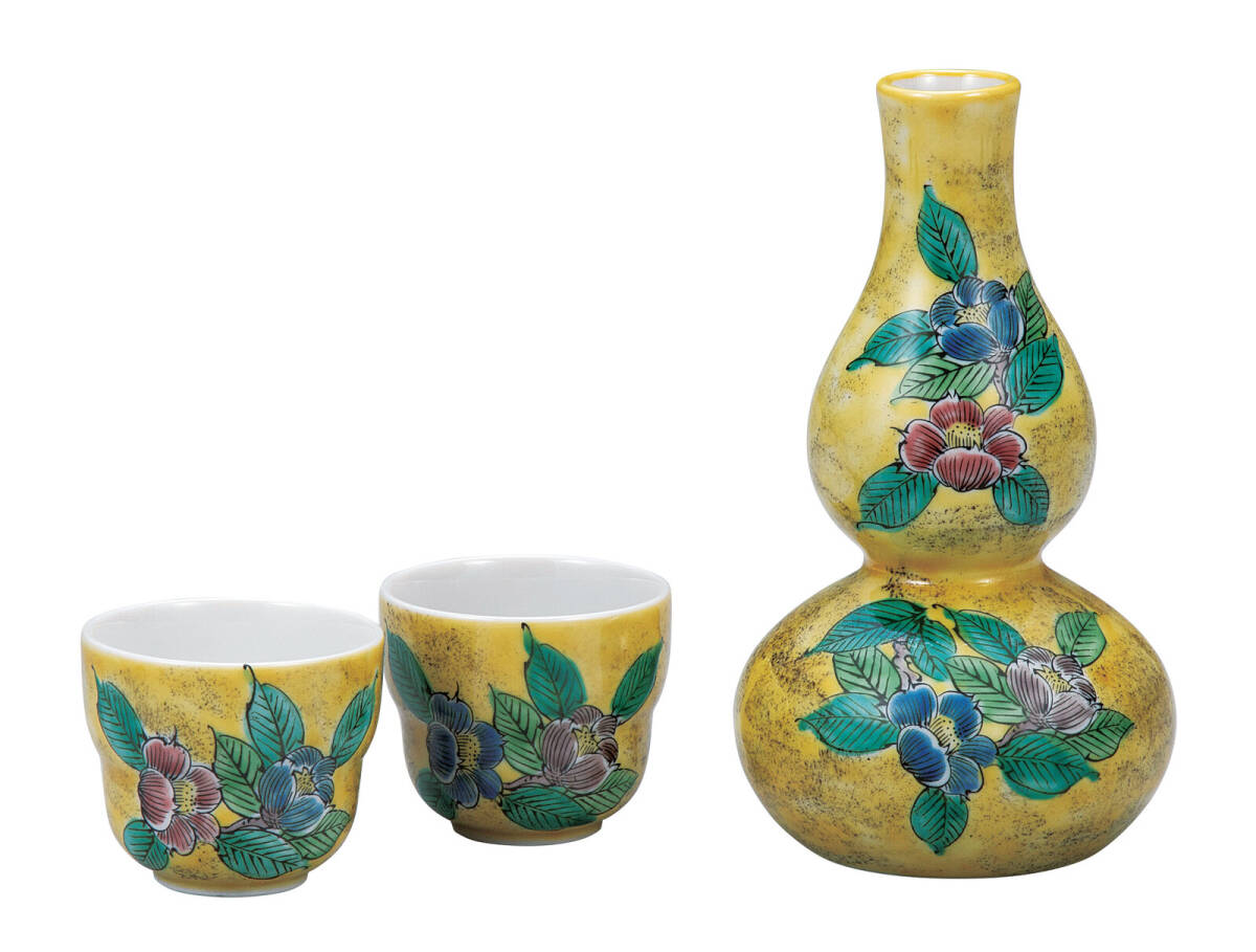 九谷焼! ☆吉田屋椿・晩酌酒器☆ K9-1248 新品 酒盃 サカズキ 杯 盃 お猪口 馬上杯 ギフト拍卖