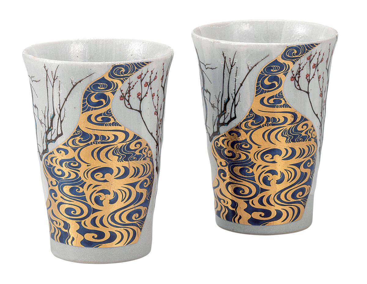九谷焼! ☆光琳梅・ペアフリーカップ☆ K9-1180 新品 湯呑 汲出 煎茶 ほうじ茶 茶器 ギフト拍卖