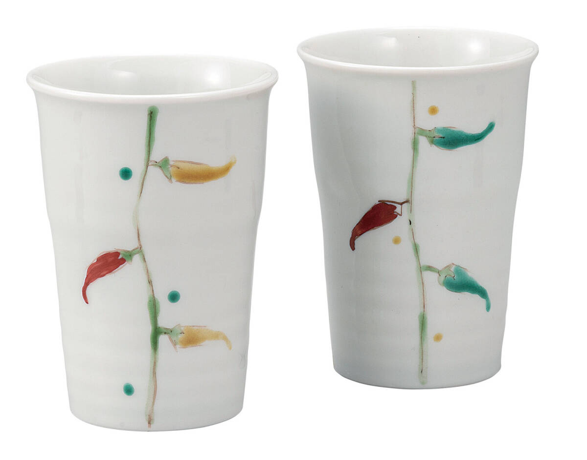 九谷焼! ☆とうがらし・ペアフリーカップ☆ K9-1174 新品 湯呑 汲出 煎茶 ほうじ茶 茶器 ギフト拍卖