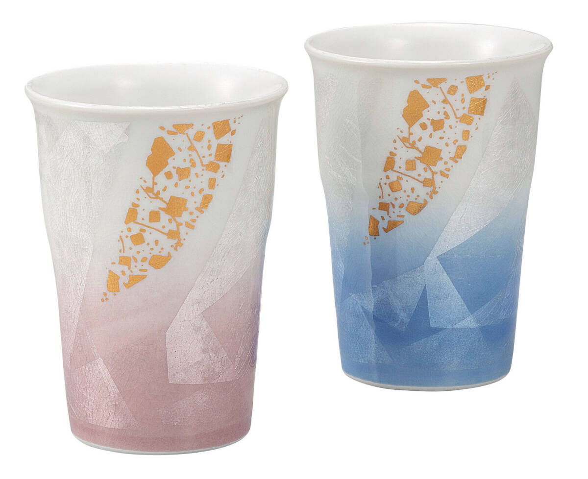 九谷焼! ☆銀彩金ちらし・ペアフリーカップ☆ K9-1191 新品 湯呑 汲出 煎茶 ほうじ茶 茶器 ギフト拍卖