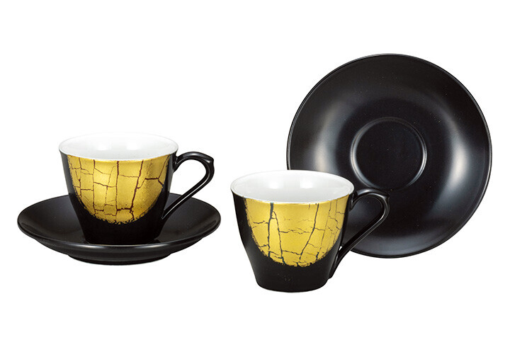 九谷焼! ☆金箔彩・ペアコーヒー碗皿☆ K9-1107 新品 コーヒー 紅茶 ミルク ラテ エスプレッソ カプチーノ 茶器 ギフト拍卖