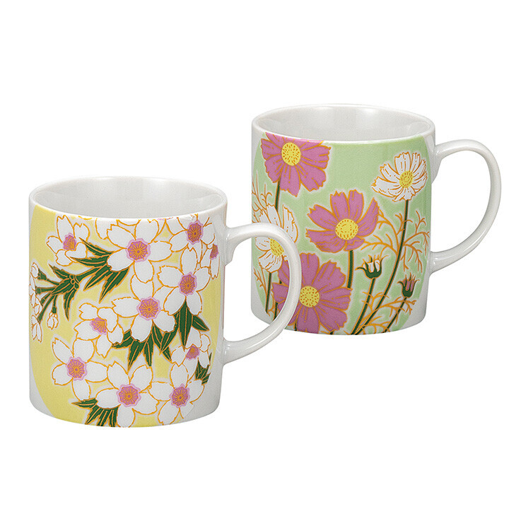 九谷焼! ☆花絵変り・ペアマグカップ☆ K9-1009 新品 茶器 コーヒー 紅茶 ミルク ラテ エスプレッソ カプチーノ ギフト拍卖