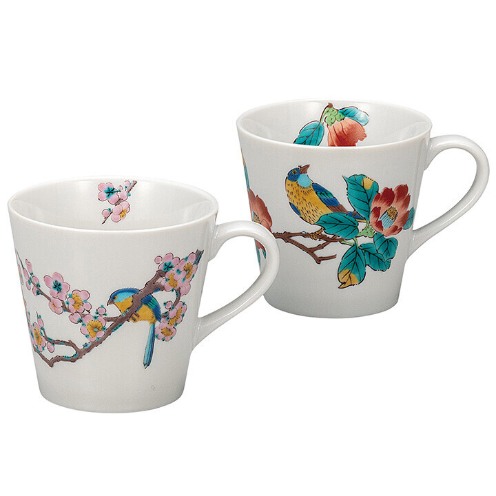九谷焼! ☆花鳥・ペアマグカップ☆ K9-1012 新品 茶器 コーヒー 紅茶 ミルク ラテ エスプレッソ カプチーノ ギフト拍卖