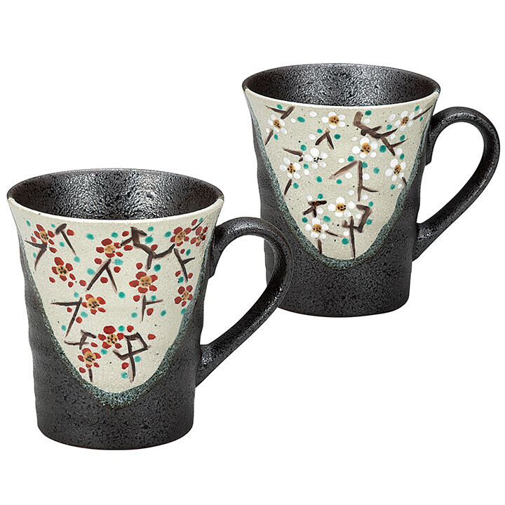 九谷焼! ☆小梅ペアマグカップ☆ K9-1020 新品 茶器 コーヒー 紅茶 ミルク ラテ エスプレッソ カプチーノ ギフト拍卖
