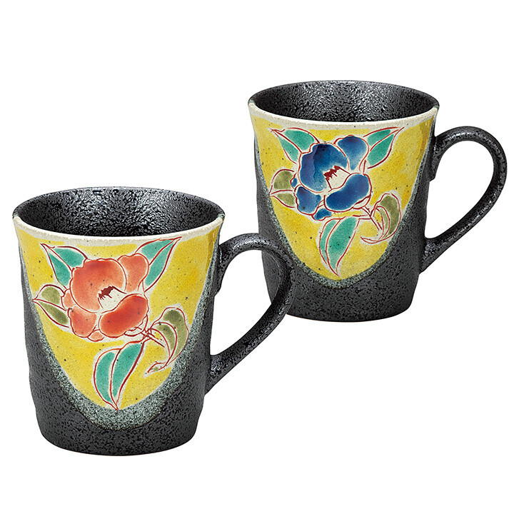 九谷焼! 澤田郁美 ☆椿文ペアマグカップ☆ K9-1029 新品 茶器 コーヒー 紅茶 ミルク ラテ エスプレッソ カプチーノ ギフト拍卖