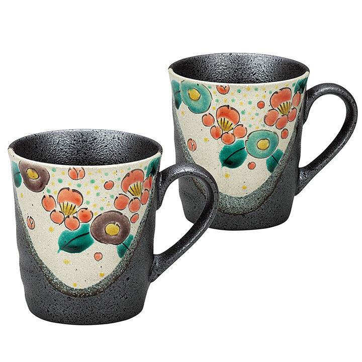 九谷焼! ☆花ちらし・ペアマグカップ☆ K9-1039 新品 茶器 コーヒー 紅茶 ミルク ラテ エスプレッソ カプチーノ ギフト拍卖
