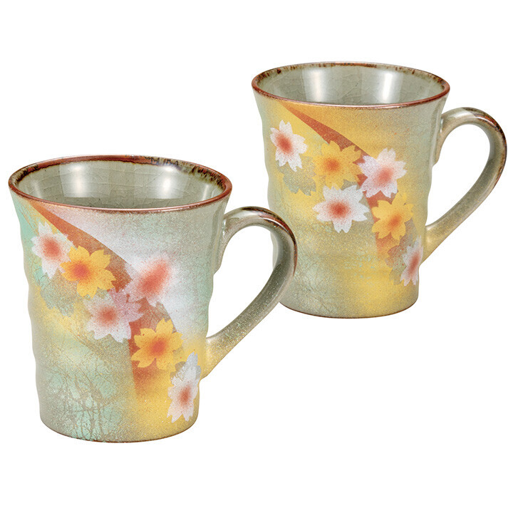 九谷焼! ☆陽光花文・ペアマグカップ☆ K9-1044 新品 茶器 コーヒー 紅茶 ミルク ラテ エスプレッソ カプチーノ ギフト拍卖