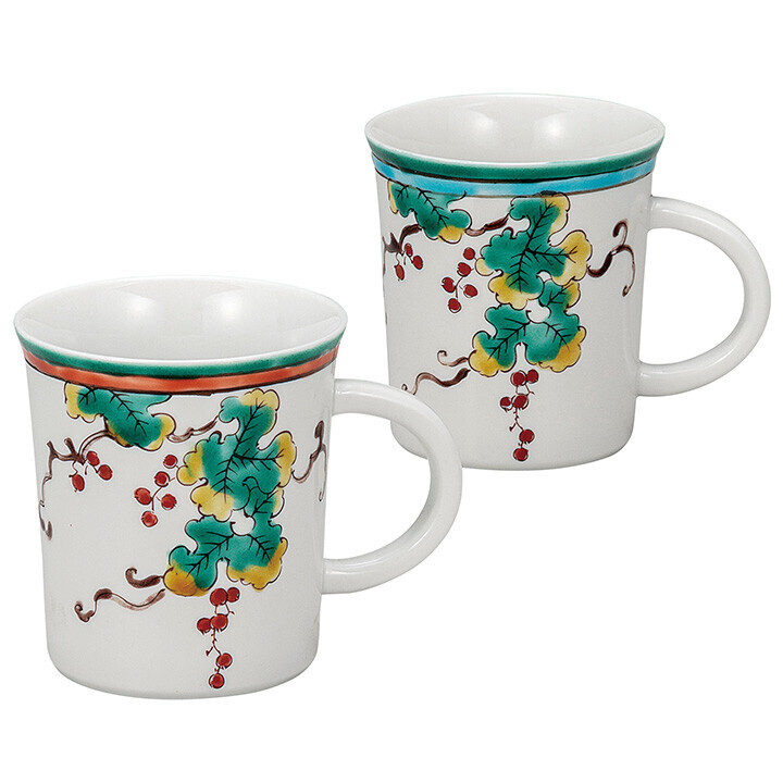 九谷焼! ☆ぶどう紋・ペアマグカップ☆ K9-1059 新品 茶器 コーヒー 紅茶 ミルク ラテ エスプレッソ カプチーノ ギフト拍卖