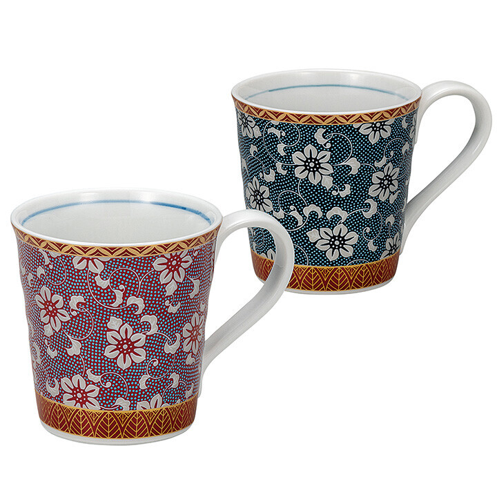 九谷焼! ☆鉄仙文・ペアマグカップ☆ K9-1068 新品 茶器 コーヒー 紅茶 ミルク ラテ エスプレッソ カプチーノ ギフト拍卖