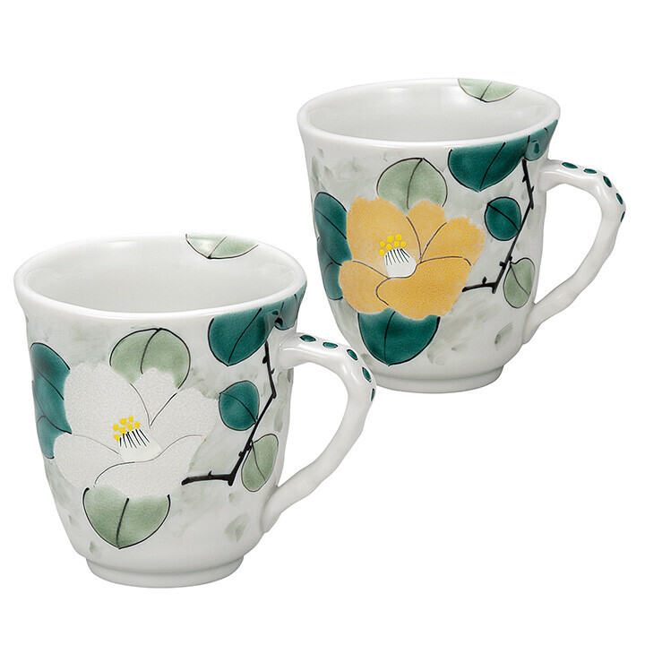 九谷焼! 福田良則 ☆金銀彩椿・ペアマグカップ☆ K9-1069 新品 茶器 コーヒー 紅茶 ミルク ラテ エスプレッソ カプチーノ ギフト拍卖