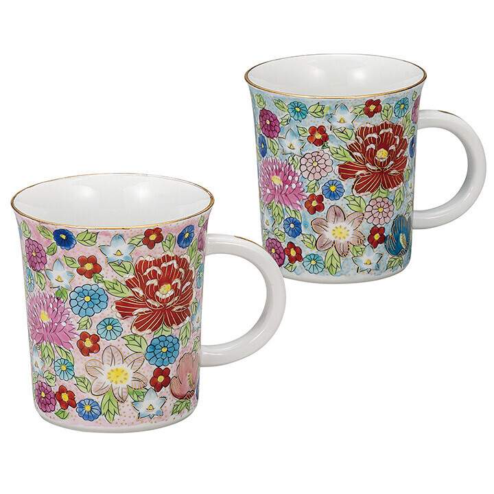 九谷焼! 大志窯 ☆本金花詰ペアマグカップ☆ K9-1078 新品 茶器 コーヒー 紅茶 ミルク ラテ エスプレッソ カプチーノ ギフト拍卖