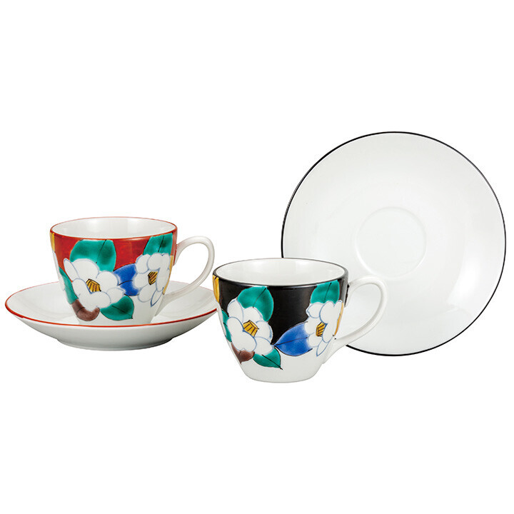 九谷焼! ☆椿尽くし・ペアコーヒー碗皿☆ K9-1094 新品 コーヒー 紅茶 ミルク ラテ エスプレッソ カプチーノ 茶器 ギフト拍卖