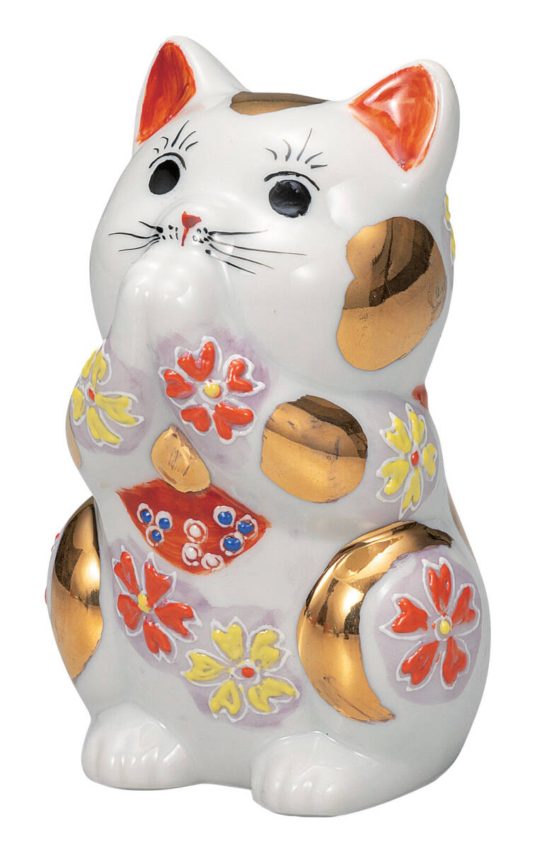 九谷焼! ☆金ブチ盛・お祈り猫3.8号☆ K9-1607 新品 商売繁盛 縁起物 千客万来 開運 置物 招き猫 ギフト拍卖