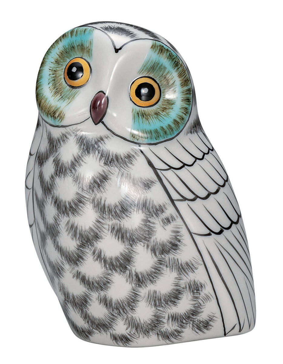 九谷焼! ☆白・ふくろう4号☆ K9-1694 新品 商売繁盛 縁起物 千客万来 開運 置物 招き猫 ギフト拍卖