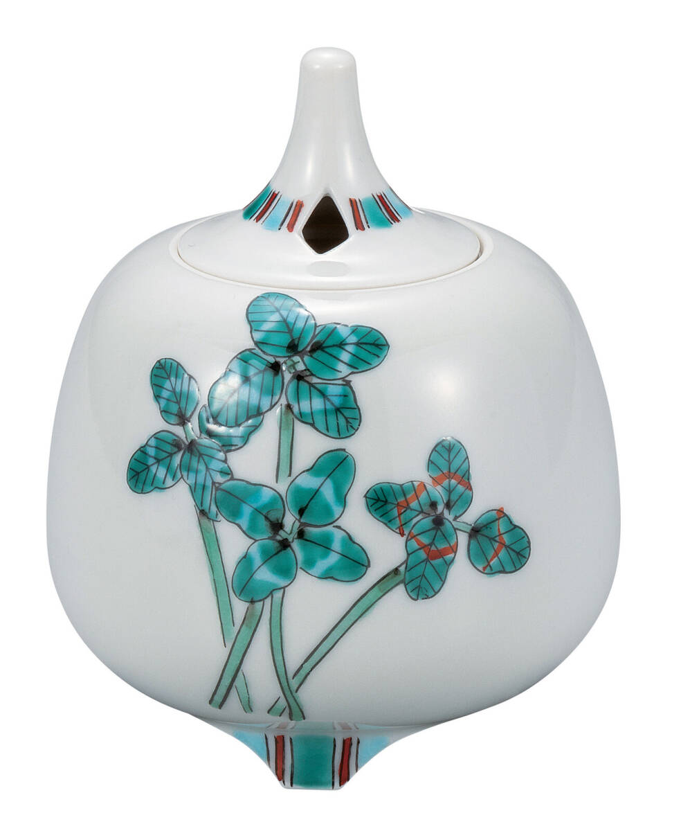 九谷焼! 大志窯 ☆クローバー・香炉☆ K9-1498 新品 茶道具 リラクゼーション ギフト拍卖