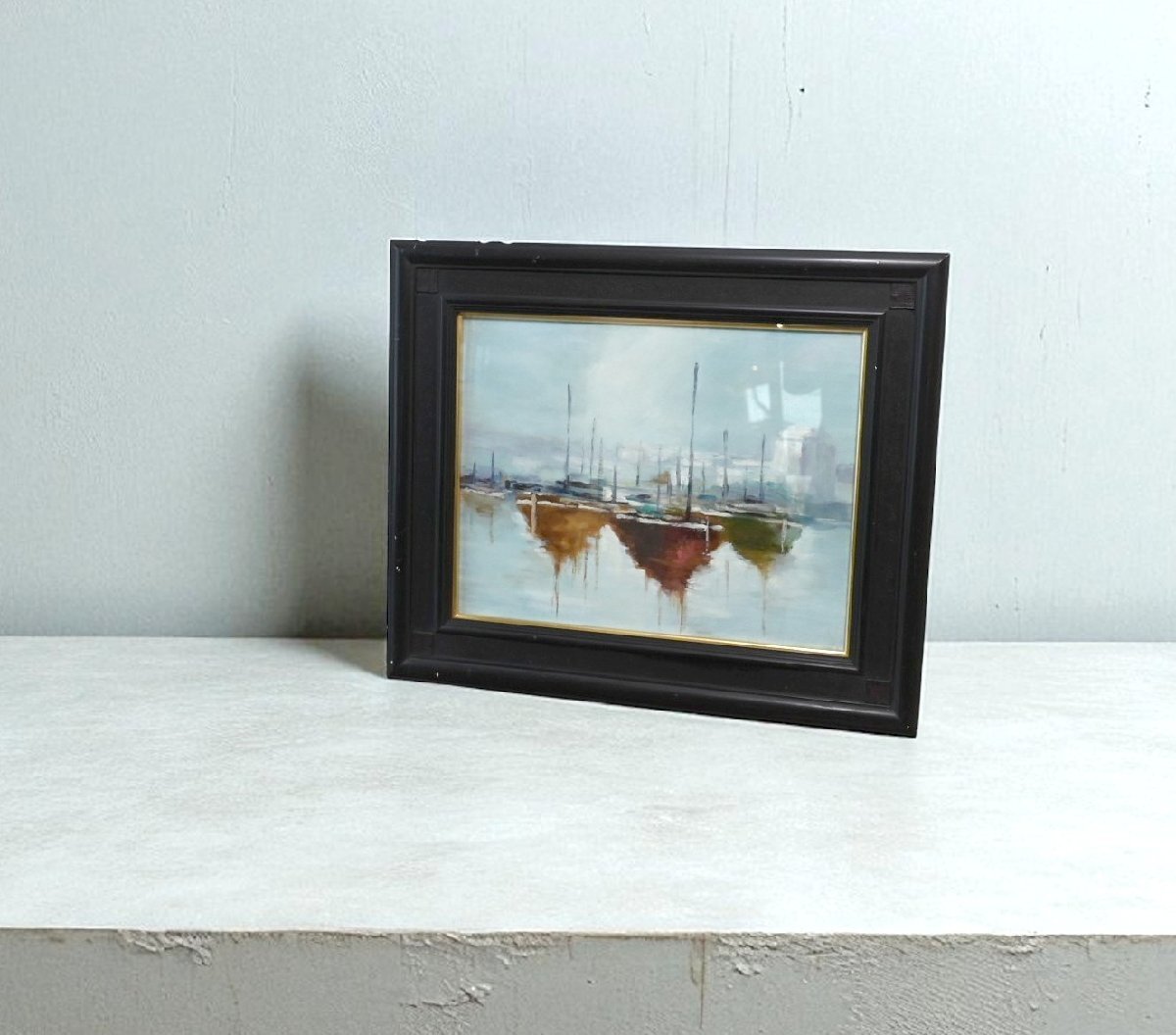 ○スクエア飾りの黒枠の木製額 油彩額 F6号 スタイリッシュ モダン アート ヴィンテージ 古道具のgplus広島 2509i拍卖