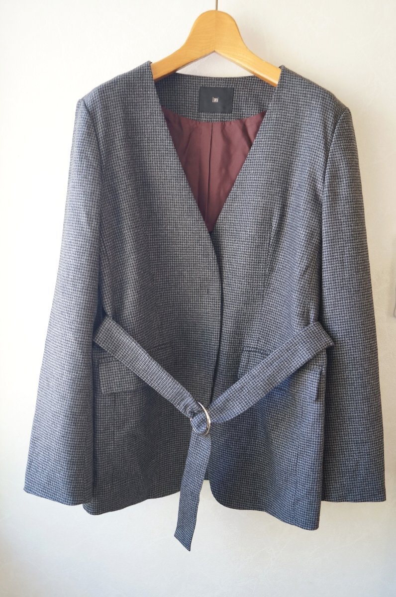 ★ Lami フレームワーク*秋冬 ノーカラー千鳥格子ジャケット ベルト付 /黒グレー 36* 古着のgplus広島 2509t4拍卖