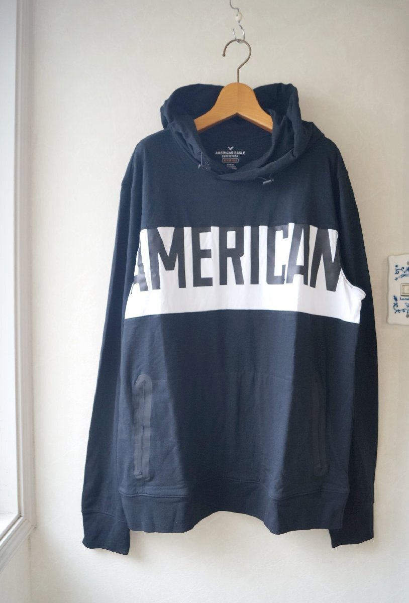 ◆ 未使用タグ付 アメリカンイーグル*アクティブフレックスパーカー 薄手コットン混フードトップス/ 黒 M* 古着のgplus広島 2509t2拍卖