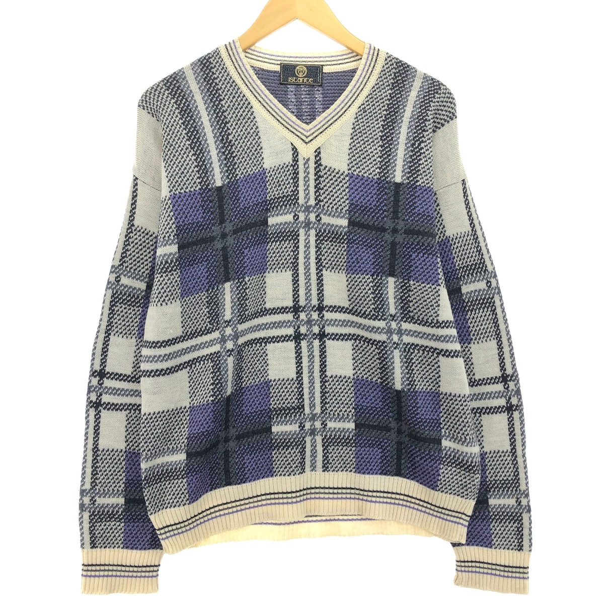 古着 istante 総柄 チェック柄 Vネック ニットセーター イタリア製 メンズL相当 /eaa463346 【SS2509_30】拍卖