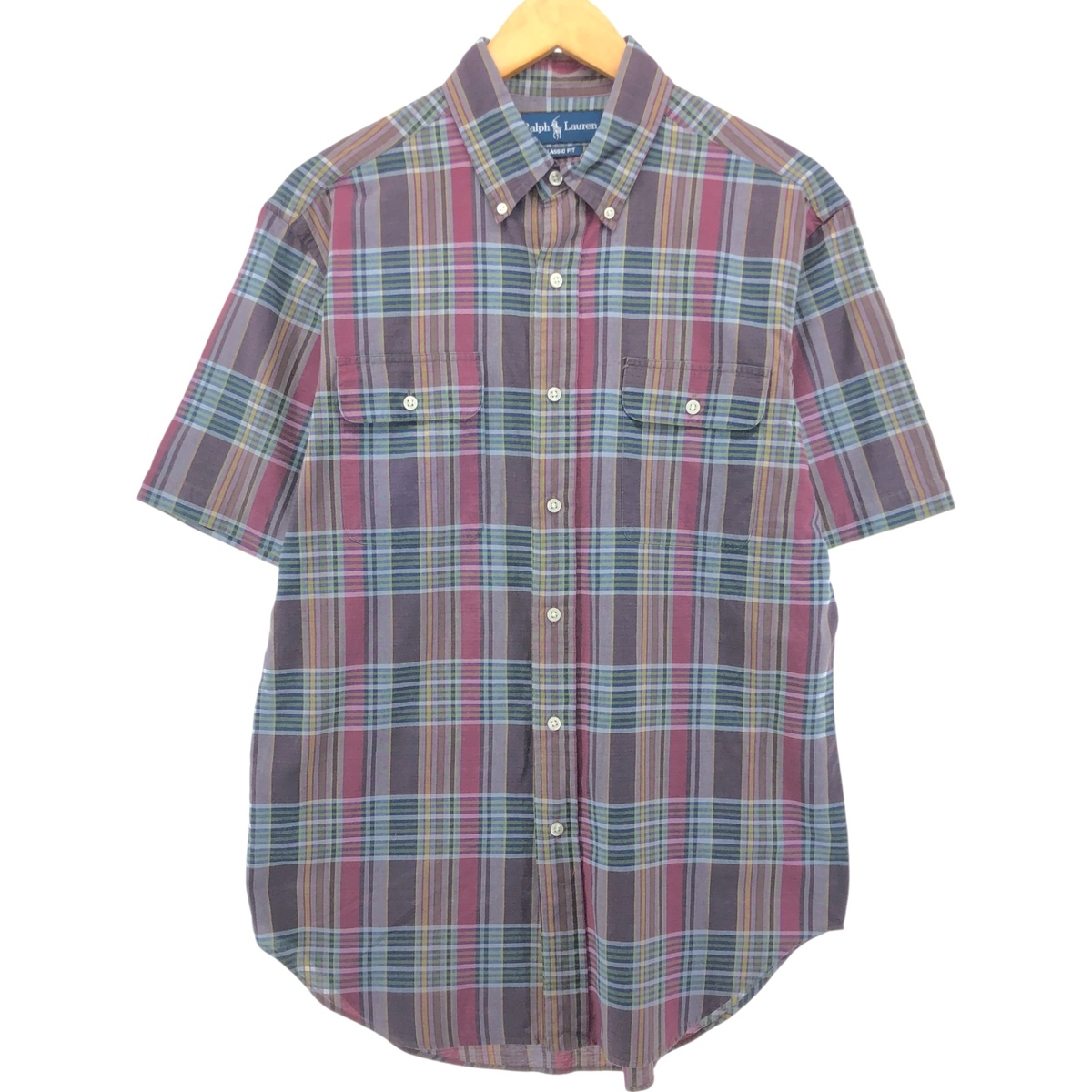 古着 ラルフローレン Ralph Lauren CLASSIC FIT 半袖 ボタンダウン チェックシャツ メンズM相当 /eaa539440 【SS2509_10】拍卖