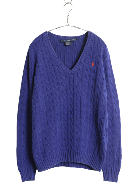 ラルフローレン コットン ケーブル ニット セーター レディース XL ポロ スポーツ 長袖ニット Vネック ワンポイント シンプル 大きいサイズ拍卖