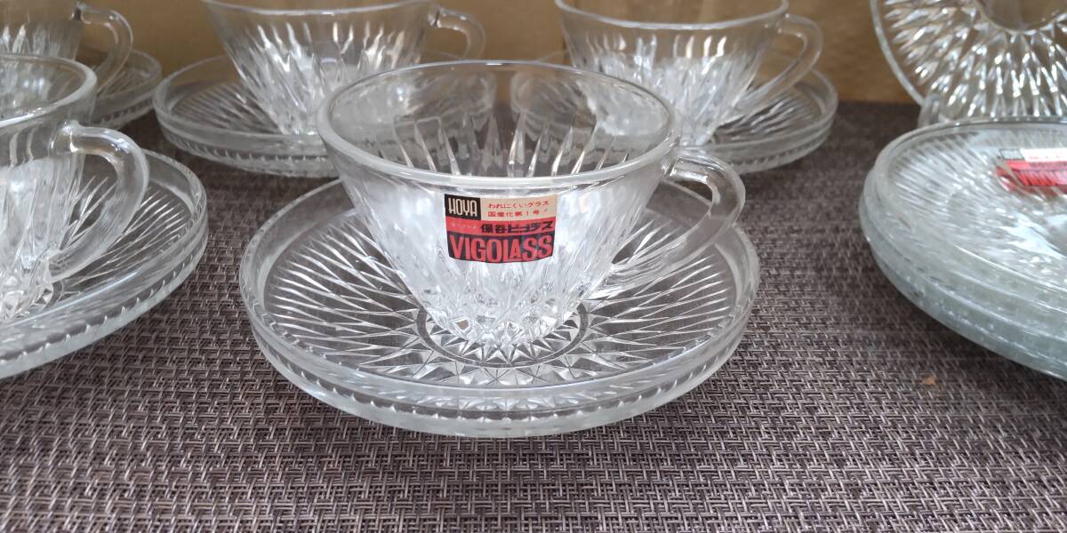 レトロ HOYA ビゴラス VIGOLASS カップ&ソーサー&ケーキ皿 トリオ5セット 15ピース 未使用品を含む美品 送料1010円~拍卖