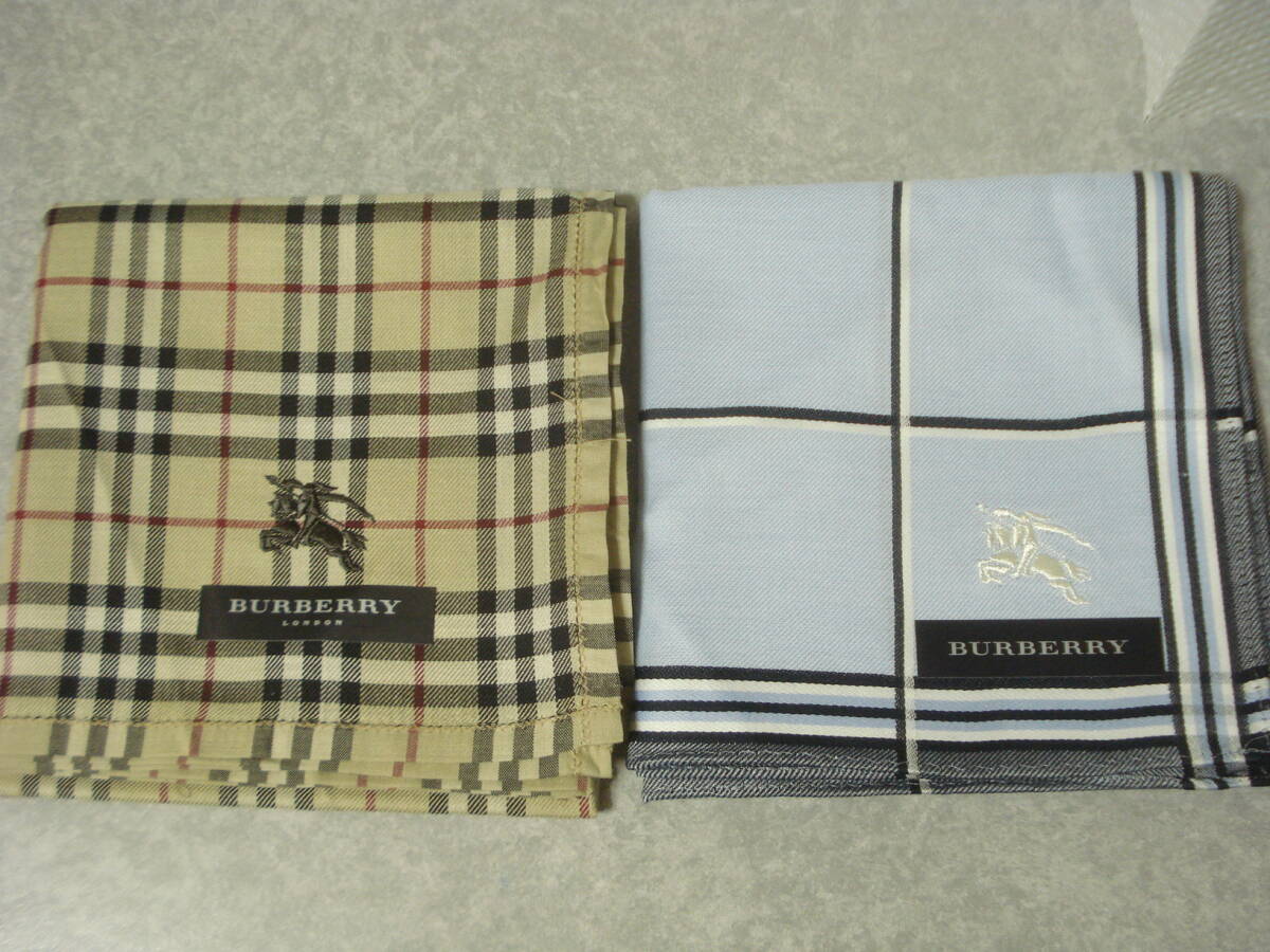 ☆ バーバリー ハンカチ 2枚☆ ブルー ベージュ チェック ノバチェック拍卖