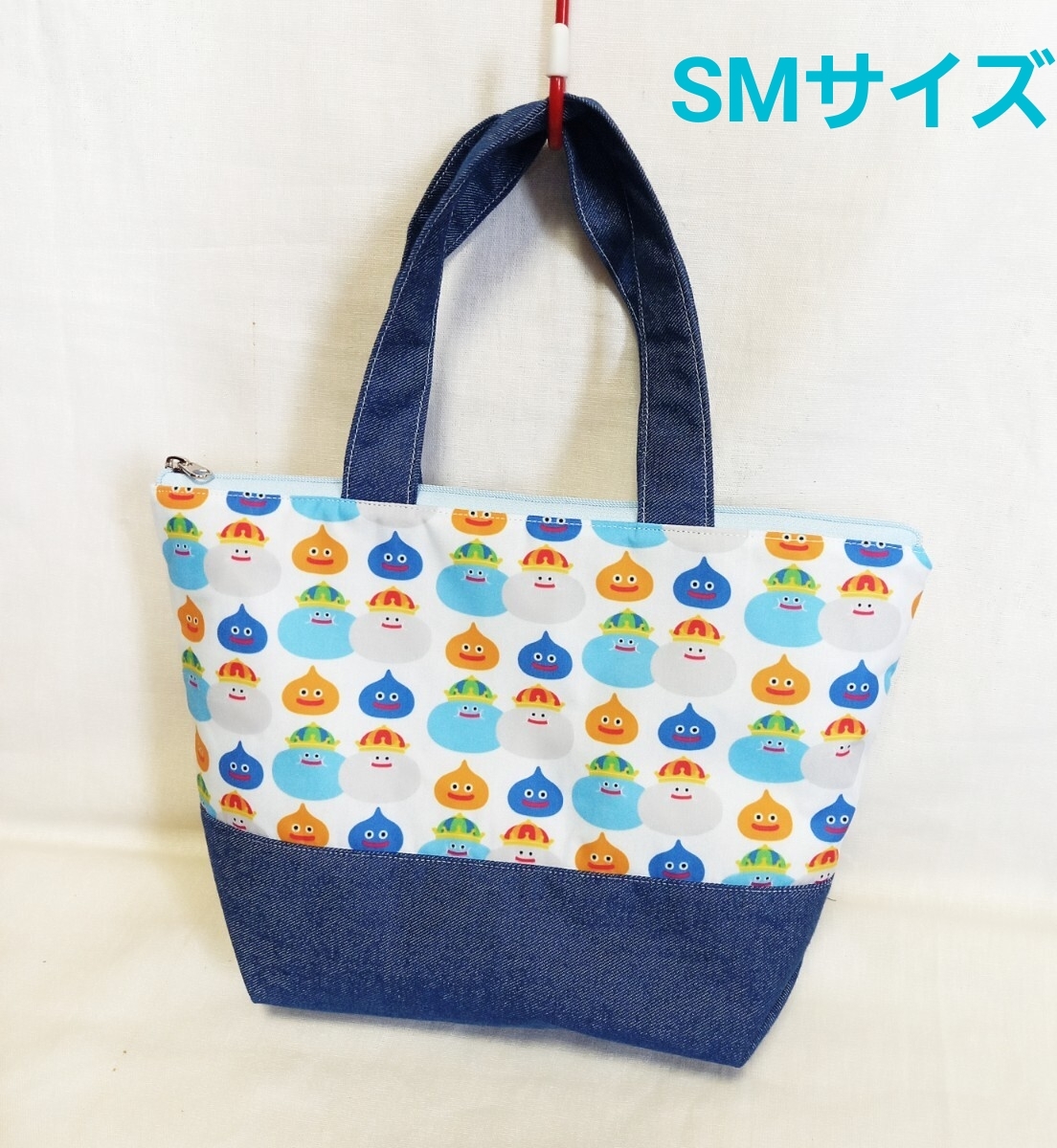 手作り☆保冷保温トートバッグ☆SMサイズ☆スライム白&デニム拍卖