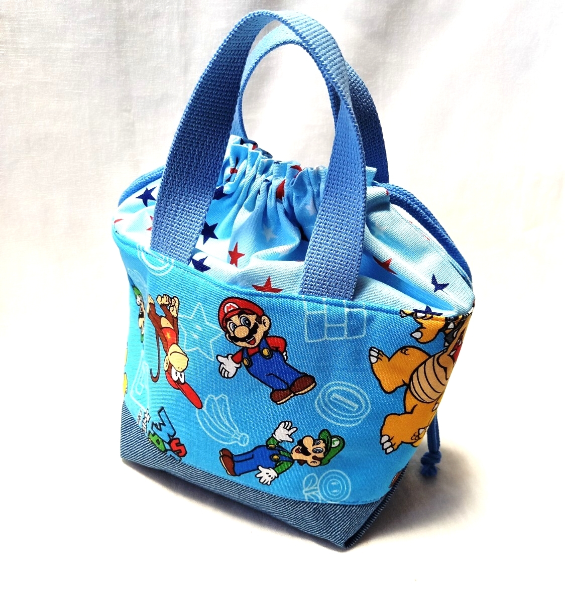 手作り☆保冷保温お弁当袋☆高さ20×横25×マチ10cm☆スーパーマリオ仲間柄拍卖