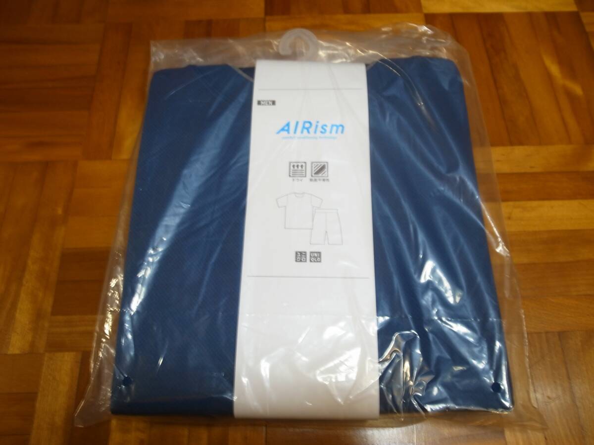 【新品タグ付き】 UNIQLO ユニクロ エアリズムコットンメッシュセット パジャマ ルームウェア 半袖 短パン 上下セット ブルー拍卖