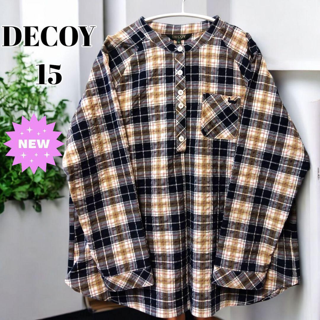 新品 15号 デコイ 綿混 レディース ブラウス シャツ ゆったり 2XL 春夏 爽やか ネイビー ブラウン拍卖