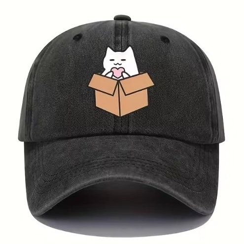 新品 キャット 箱入り猫 ねこ ネコ 野球帽 帽子 キャップ コットンキャップ ブラック ユニセックス メンズ レディース アメカジ ストリート拍卖