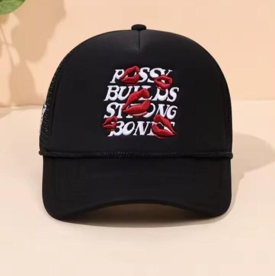 新品 リップ 刺繍 メッシュ キャップ 野球帽 帽子 黒 ユニセックス メンズ レディース アメカジ ストリート拍卖