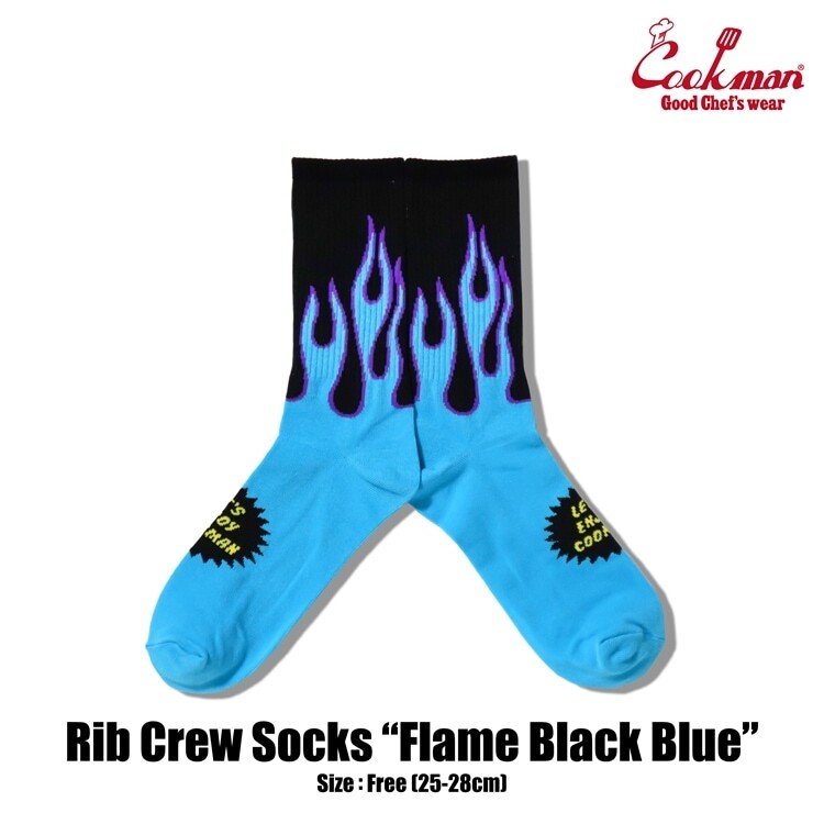 COOKMAN/クックマン ソックス 靴下 Rib Crew Socks 『Flame Black Blue』ブラック ブルー フレイム拍卖