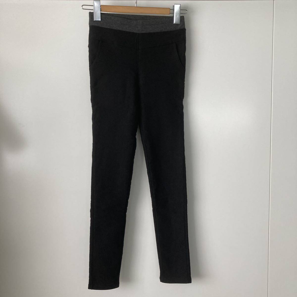 美脚脚長 裏起毛暖かい裏フリース ブラック パギンスキニー拍卖