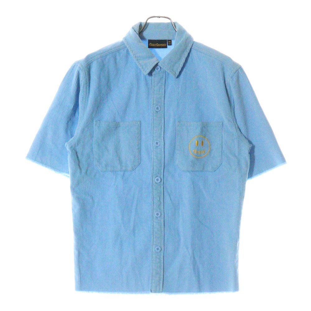 drew house ドリューハウス 22SS CORDUROY SS SHIRT コーデュロイ フロントマスコットロゴ刺繍 半袖シャツ ブルー拍卖