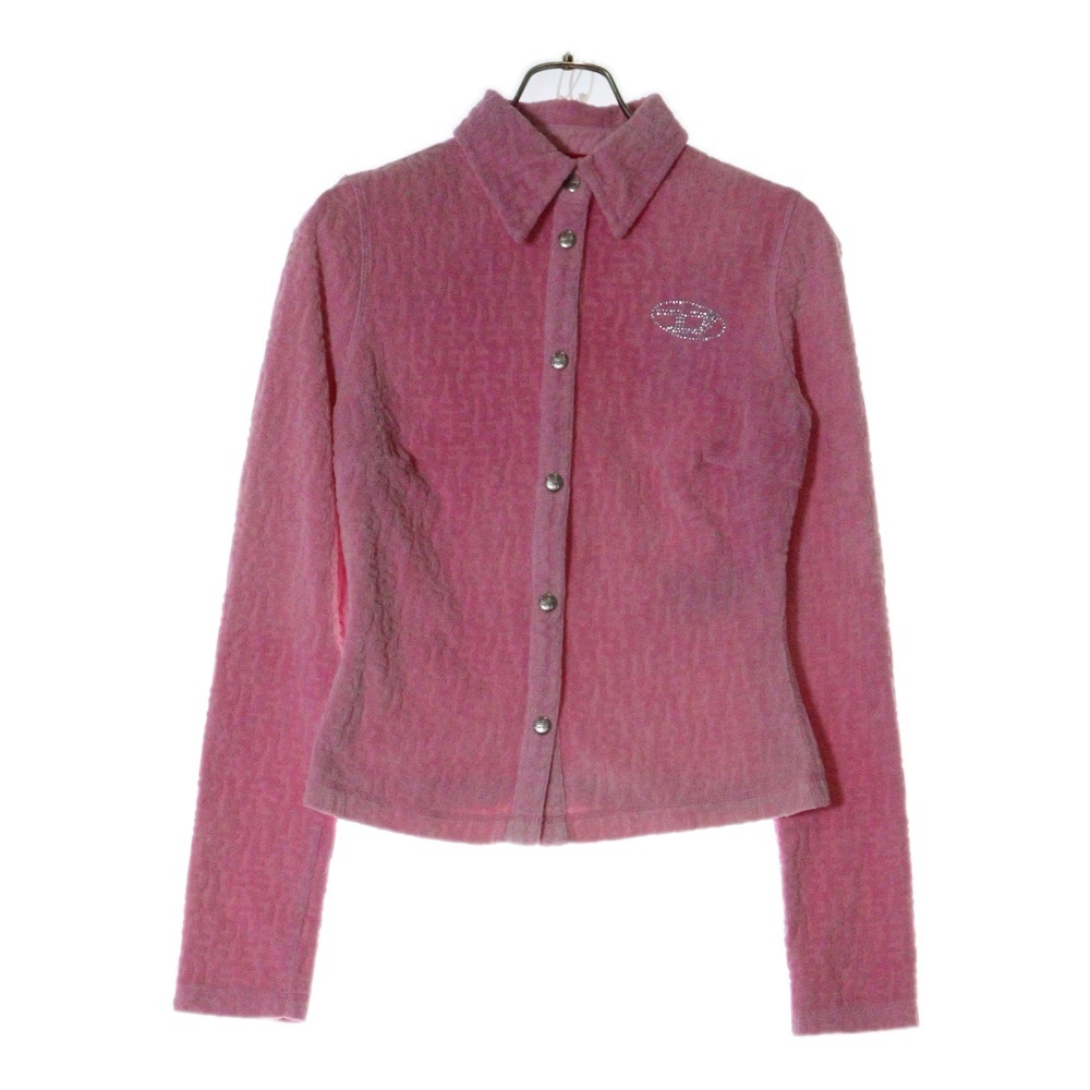 DIESEL ディーゼル 23AW モノグラム ジャガード Dロゴラインストーン シャツジャケット ピンク A10414 ONIAA レディース拍卖