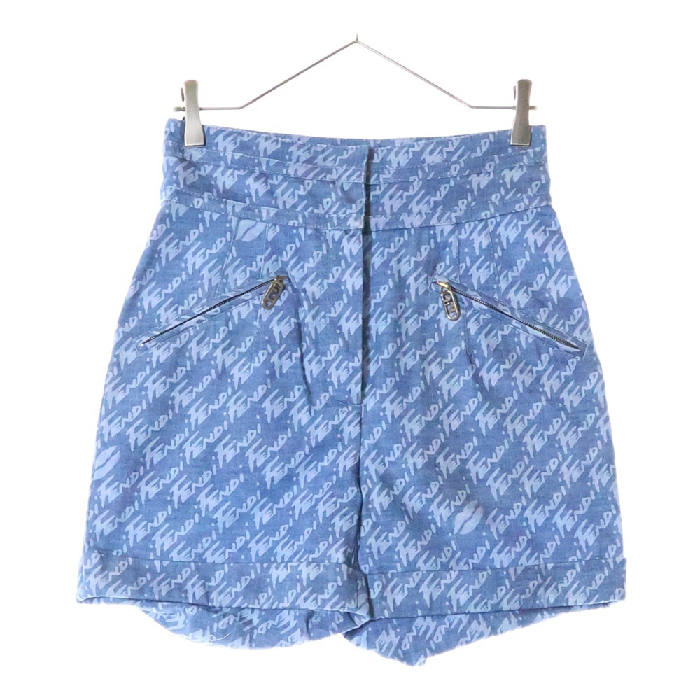 FENDI フェンディ ロゴ総柄 ハーフパンツ ショーツ レディース ブルー FLP763拍卖