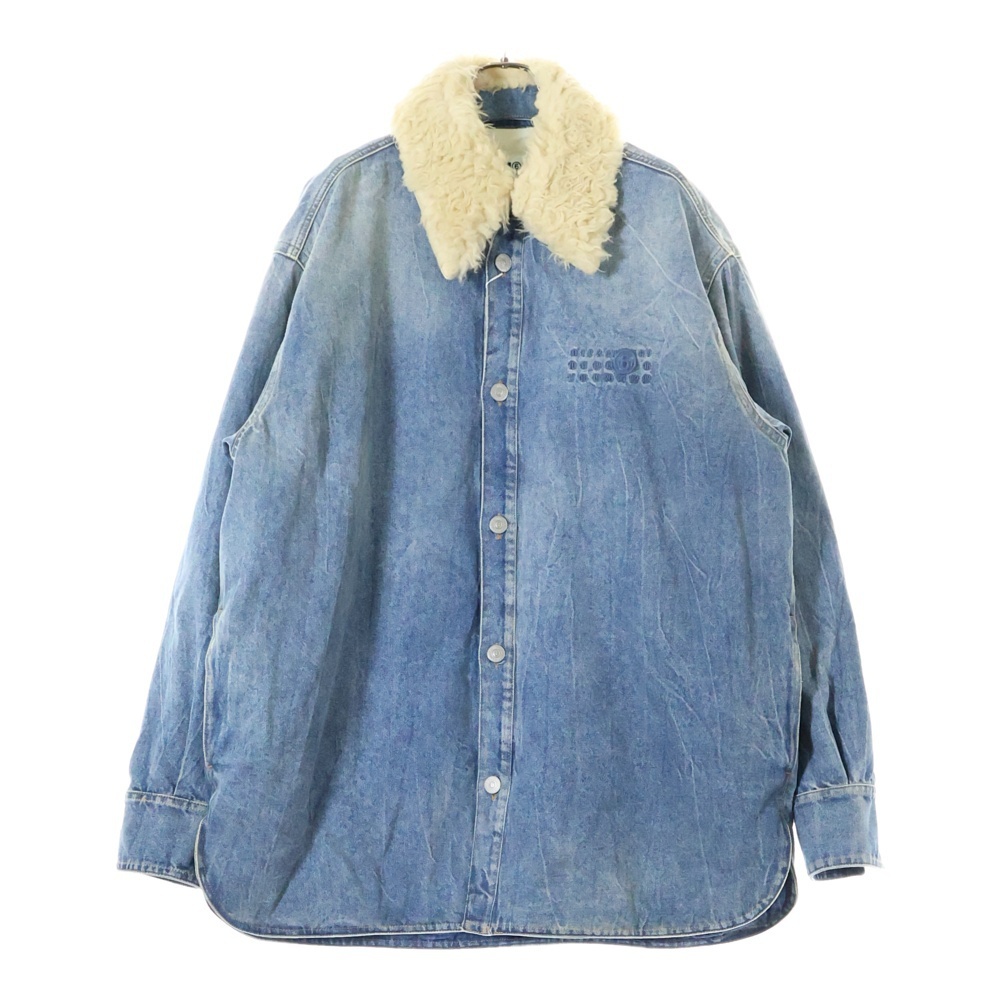 エムエムシックスメゾンマルジェラ 23AW 襟ボア切り替え フロントロゴ 中綿 デニムジャケット インディゴ S52AM0263 S30828拍卖