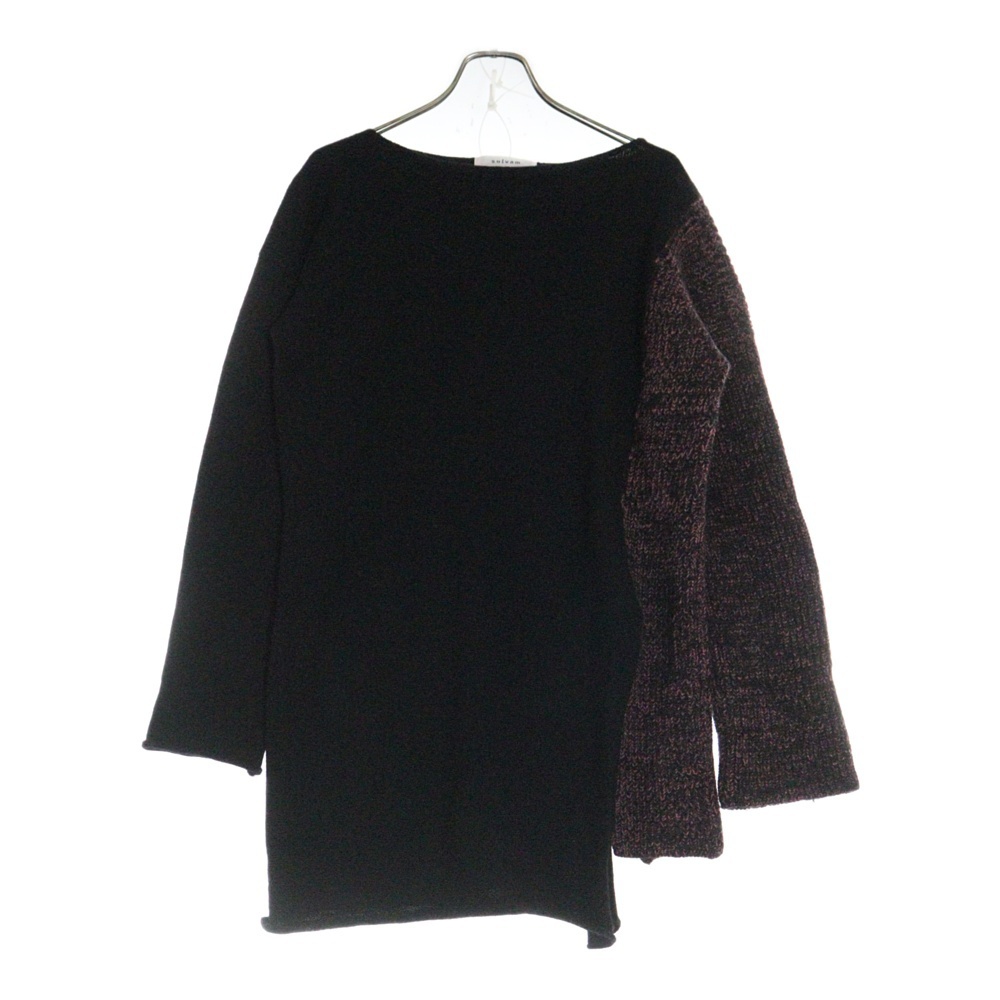 sulvam サルバム カッティングデザイン ローゲージ ラウンドネックニット セーター レディース ブラック/ピンク SE-K06-830拍卖