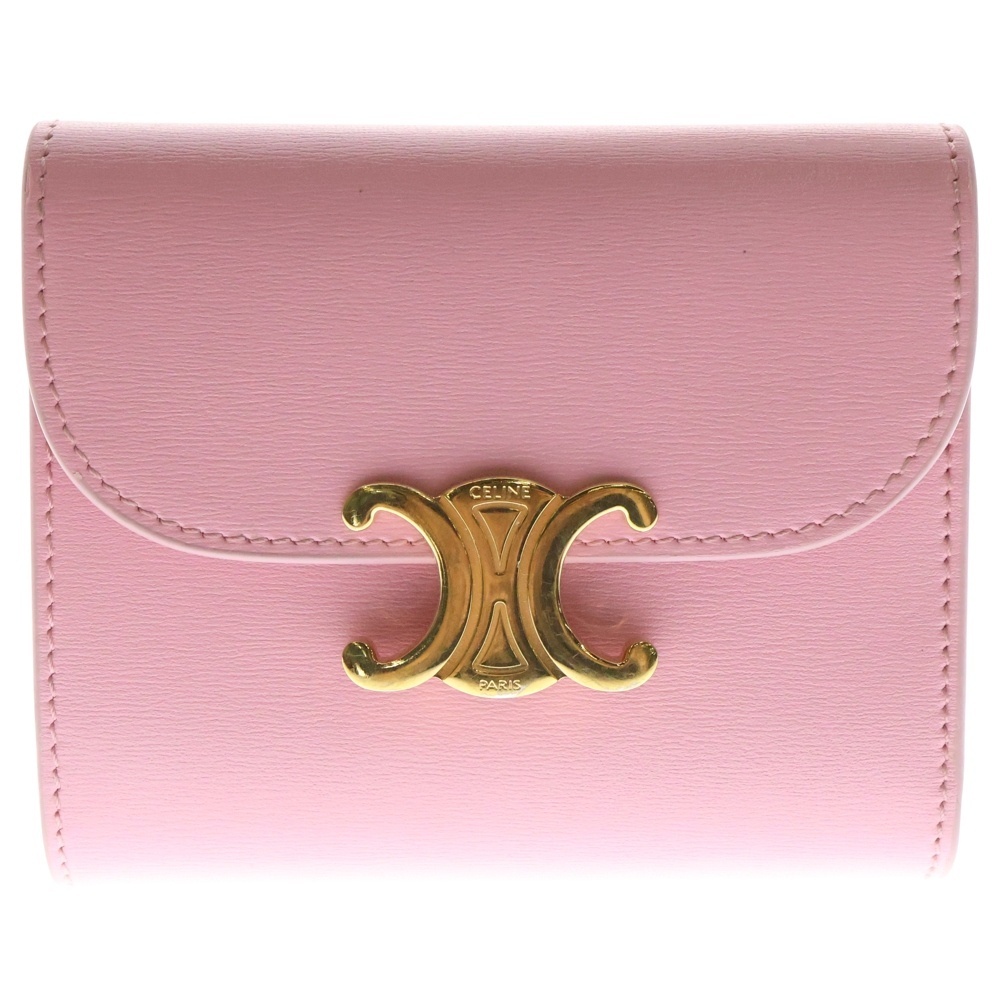 CELINE セリーヌ トリオンフ スモールフラップ ウォレット ピンク シャイニーカーフスキン拍卖
