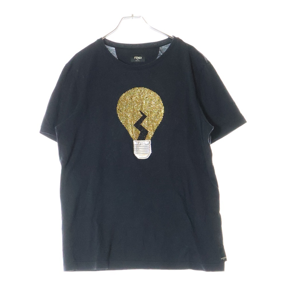 FENDI フェンディ ラインストーン電球プリント半袖カットソー 半袖Tシャツ ブラック拍卖