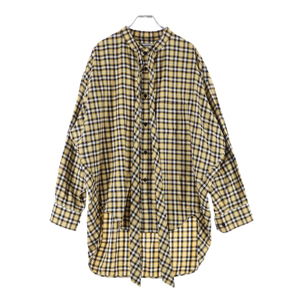 BALENCIAGA バレンシアガ バックロゴプリント チェック柄 ボウタイ ニュースウィング 長袖シャツ イエロー 520497 TBM09拍卖
