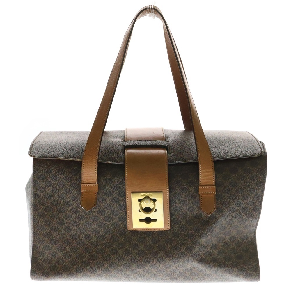 CELINE (セリーヌ) マカダム柄 ボストンバッグ ハンドバッグ ブラウン ゴールド金具拍卖