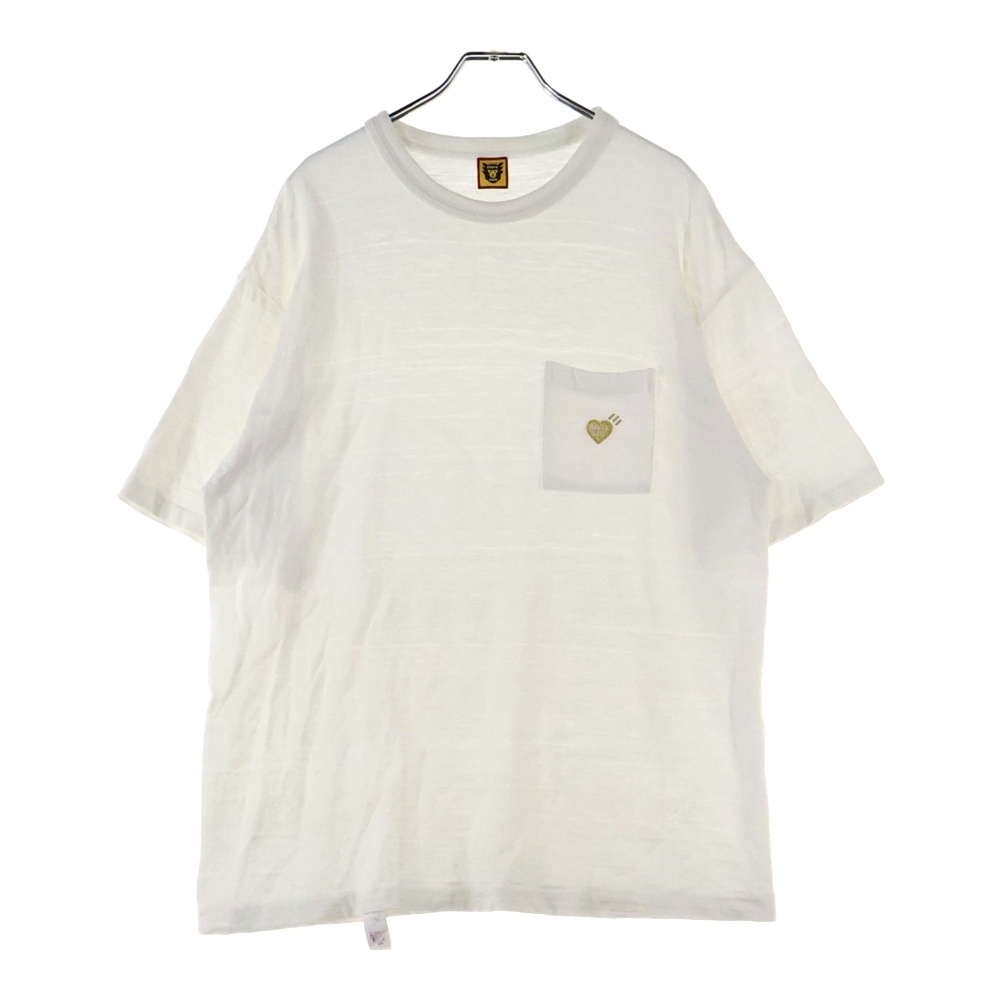HUMAN MADE ヒューマンメイド POCKET T-SHIRT フロントワンポイントロゴ刺繍ポケット クルーネック半袖Tシャツカットソー ホワイト拍卖