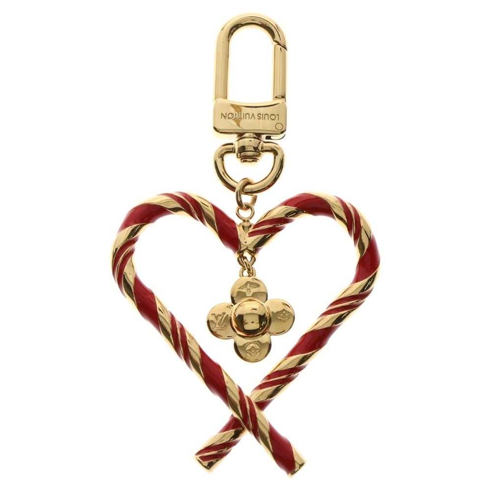 ルイヴィトン バッグチャーム・ヴィヴィエンヌ キャンディケイン バッグチャーム キーリング キーホルダー ゴールド×レッド M02207拍卖