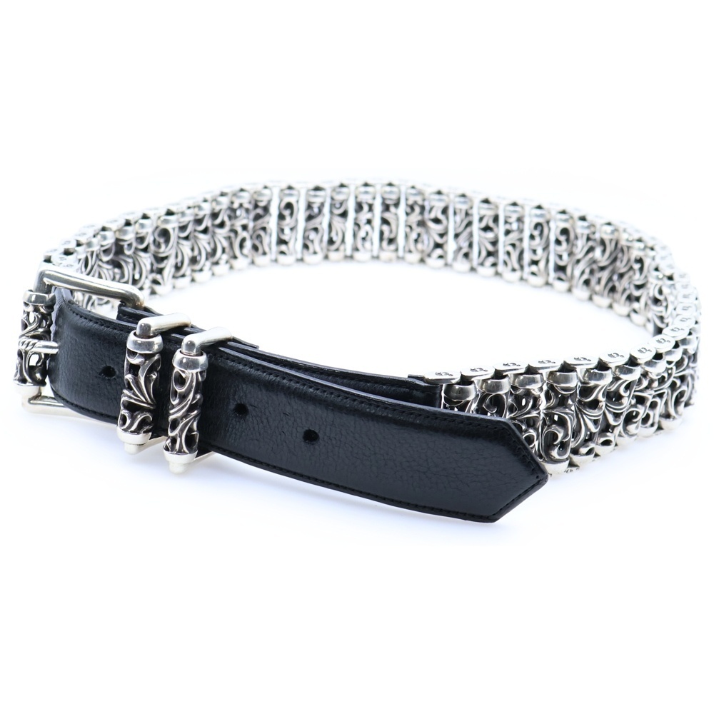 CHROME HEARTS クロムハーツ BLT ROLLER LINK ローラー レザーベルト シルバー/ブラック拍卖