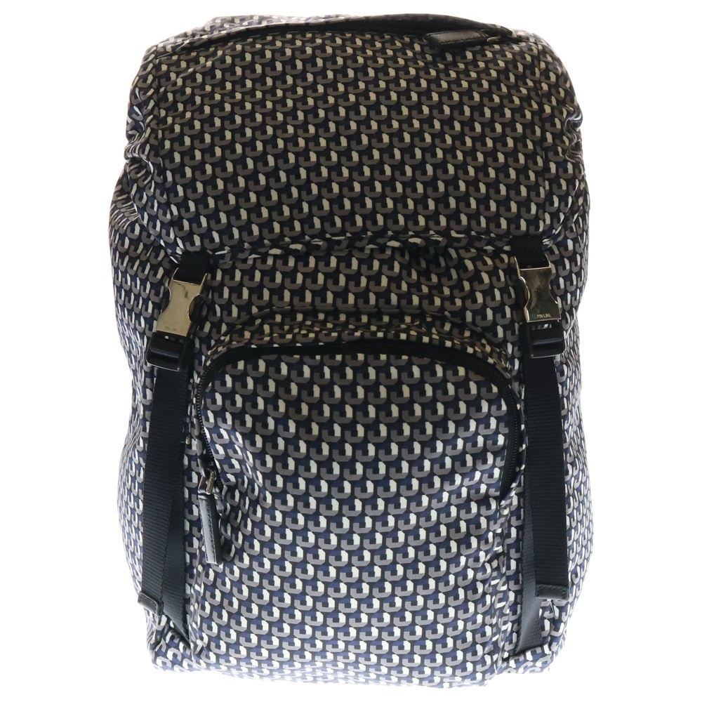 PRADA プラダ バックパック リュックサック ブラック×ホワイト×ブルー マルチカラー ナイロン 2VZ135拍卖